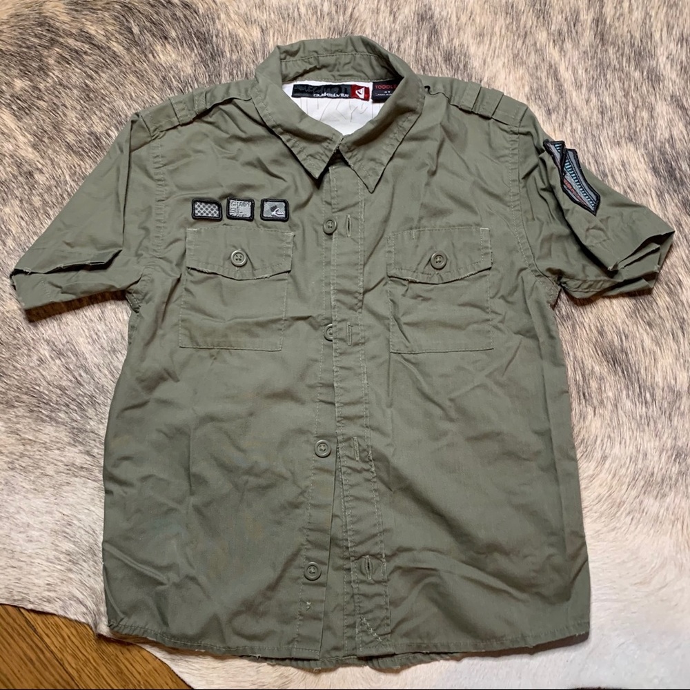 Quicksilver army green button down